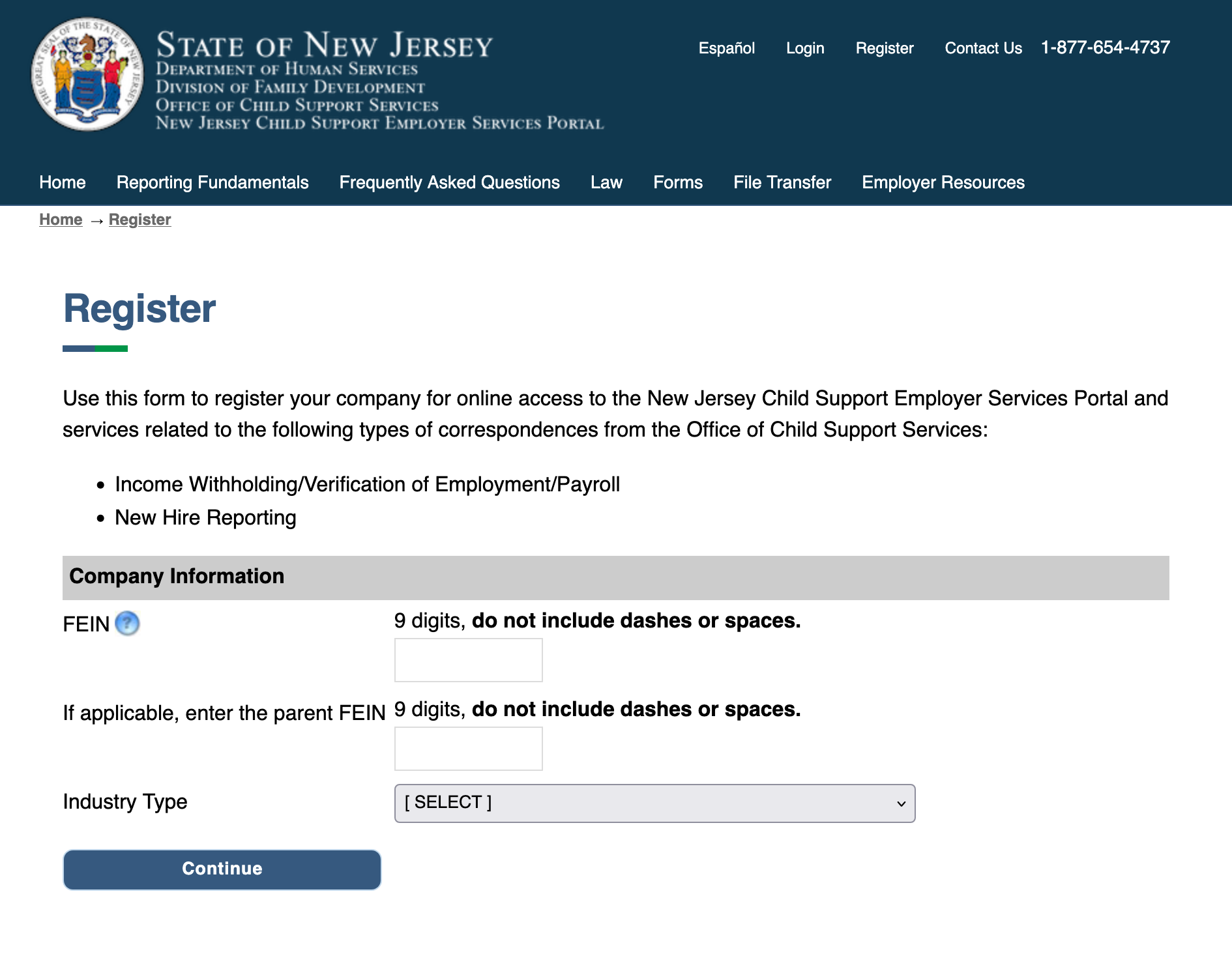 Register form
